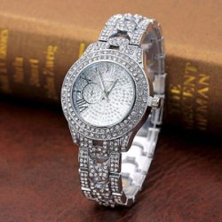Geneva Luxury Women Silver Bracelet Crystal Diamond Ladies Watch