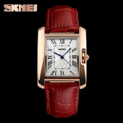 Skmei Red Leather Strap Ladies Gift Watch